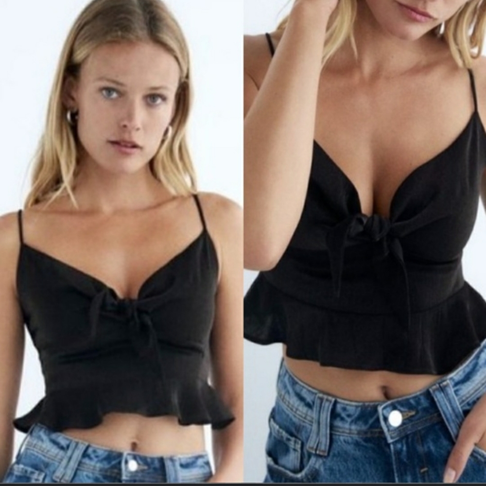 ZARA Black Shimmer Crop Top - SIZE XS